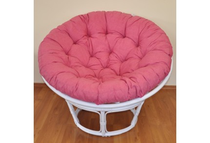 Ratanový papasan 110 cm bílý, polstr malinový melír