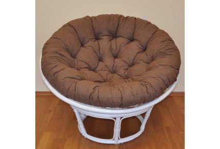 Ratanový papasan 100 cm bílý polstr hnědý melír