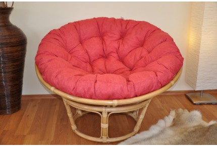 Ratanový papasan 110 cm medový polstr červený melír