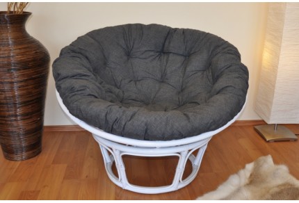 Ratanový papasan 110 cm bílý polstr tmavě šedý melír