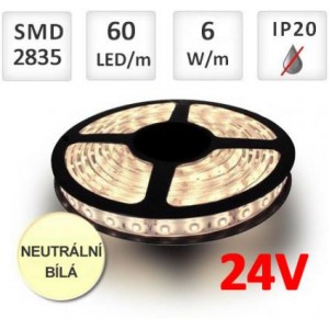 LED pásek 24V 60ks 2835 6W/m NEUTRÁLNÍ BÍLÁ