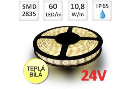 LED pásek 24V 5m 60ks 2835 10,8W/m silikon TEPLÁ BÍLÁ