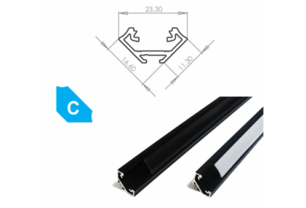Hliníkový profil LUMINES C 1m pro LED pásky, eloxovaný černý 