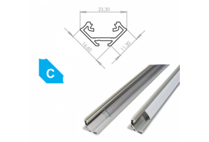 Hliníkový profil LUMINES C 1m pro LED pásky, eloxovaný stříbrný